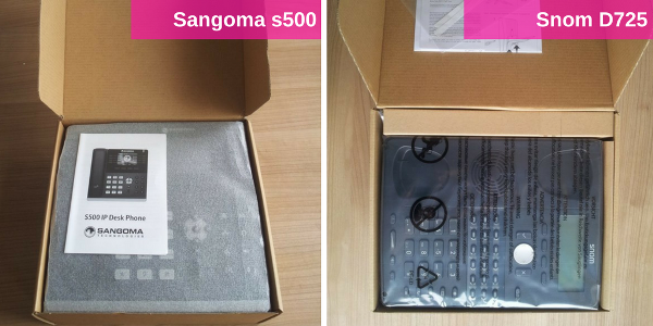 Sangoma s500 and Snom D725 IP phones box